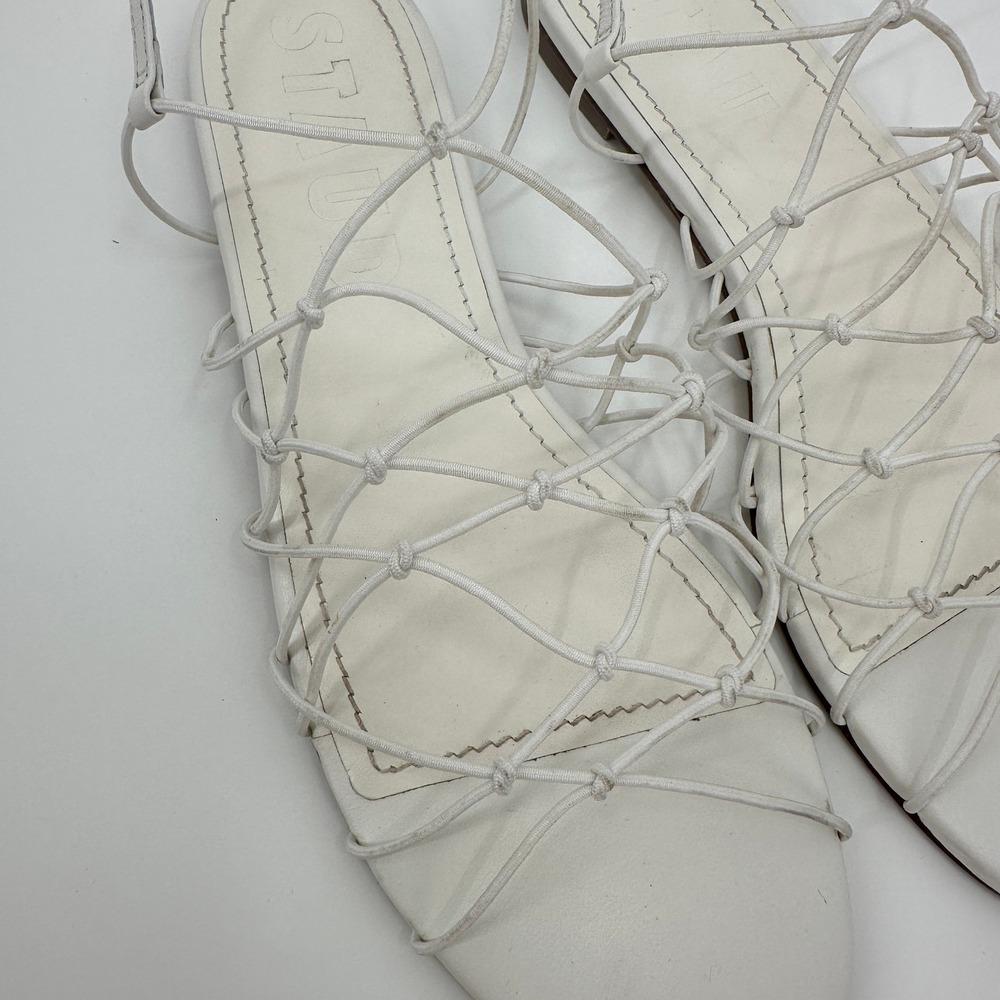 STAUD Gio Knot Sandals White Leather Strappy Cage Flat Sandals Women's 41 / US - Picture 4 of 8